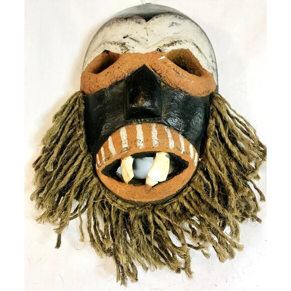 African Malindi Mask W/Cow's Teeth. Symbolizes Fearsome Warriors and Rustlers - Picture 3 of 10
